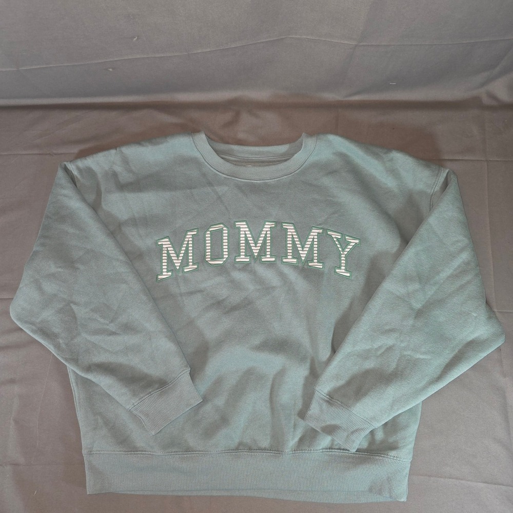 Grayson Threads Mommy Sweatshirt Sage Green Varsity Graphic Pullover Medium NWT